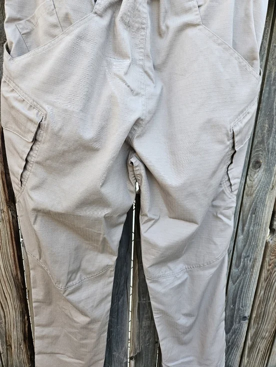 Men Beige Utility Cargo Pants - Neutral Workwear Style Size L - Picture 6 of 16